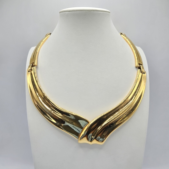 Napier Goldtone Necklace Choker Collar Modernist Statement Chunky Mogul Mobwife - Picture 1 of 7